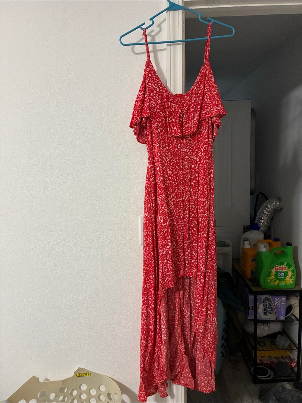 Red Floral Ruffle High-Low Maxi Dress